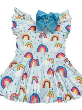 EUC Mila & Rose Twirl Leotard Rainbows Girls Size 5/6 Flutter Sleeve